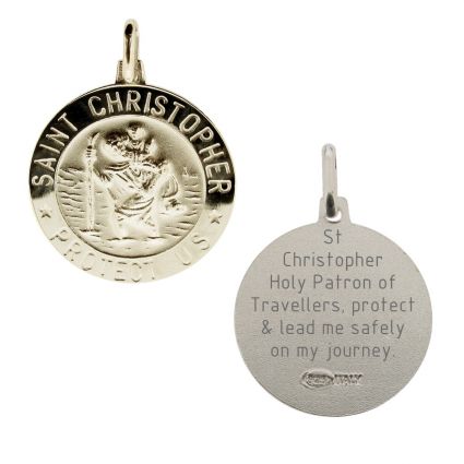 Sterling Silver 18mm 3D St Christopher Pendant With Travellers Prayer