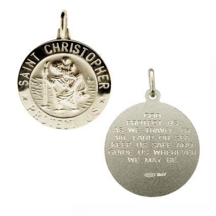 Sterling Silver 21mm 3D St Christopher Pendant With Travellers Prayer