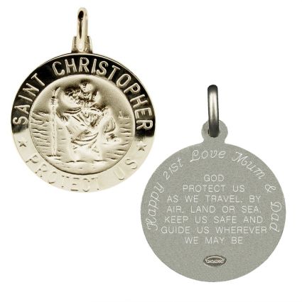 Sterling Silver 24mm 3D St Christopher Pendant With Travellers Prayer