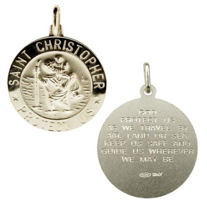 Sterling Silver 24mm 3D St Christopher Pendant With Travellers Prayer