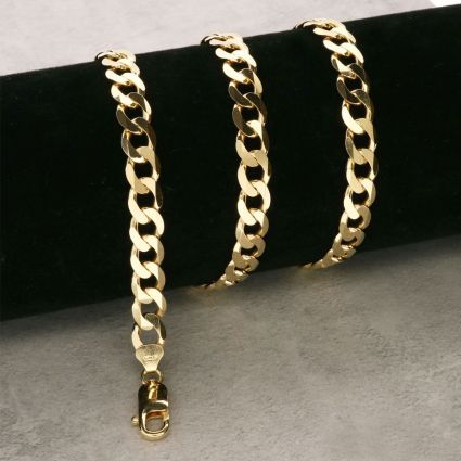 9ct Yellow Gold Plated 7.2mm Diamond Cut Curb Chain
