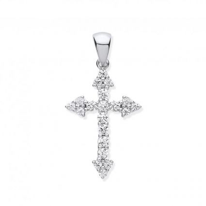 Sterling Silver CZ Set Cross Pendant & Optional Chain