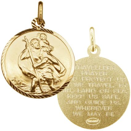 9ct Yellow Gold Plated Diamond Cut 20mm St Christopher Pendant With Travellers Prayer
