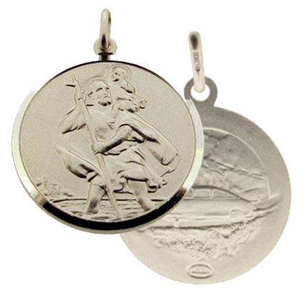 Sterling Silver 22mm Double Sided St Christopher Pendant