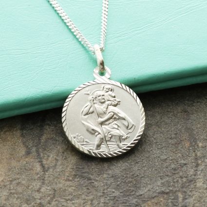 Sterling Silver Diamond Cut 16mm St Christopher Pendant With Optional Engraving and Chain