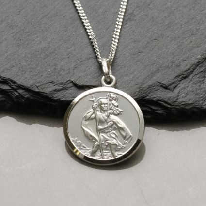 Sterling Silver 18mm St Christopher Pendant With Optional Engraving and Chain