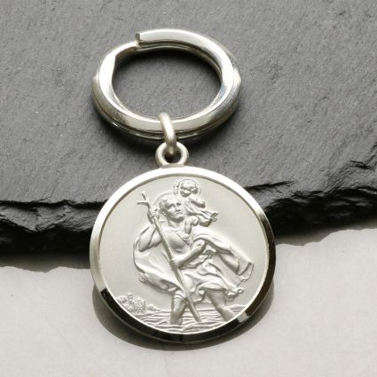 Sterling Silver 27mm St Christopher Keyring and Optional Engraving