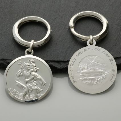 Sterling Silver 27mm Double Sided St Christopher Keyring With Optional Engraving