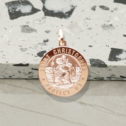9ct Rose Gold Plated 18mm 3D St Christopher Pendant With Optional Engraving and Chain