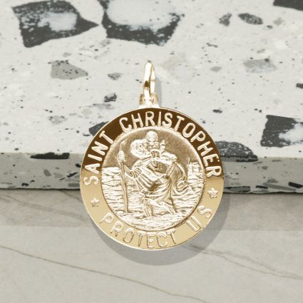 9ct Yellow Gold Plated 21mm 3D St Christopher Pendant With Optional Engraving and Chain