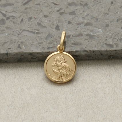 9ct Yellow Gold 10mm St Christopher Pendant With Optional Engraving and Chain
