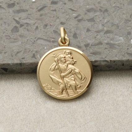 9ct Yellow Gold 16mm St Christopher Pendant With Optional Engraving and Chain
