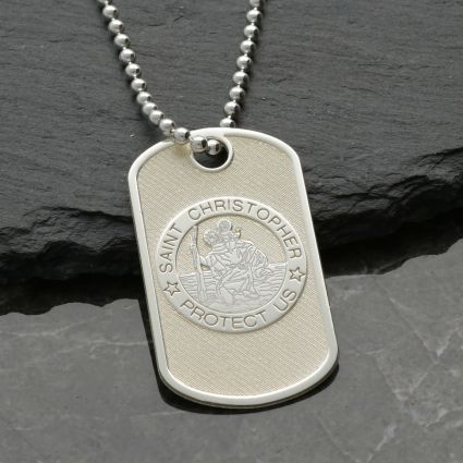 Sterling Silver St Christopher 3D Dog Tag With Optional Engraving and Chain