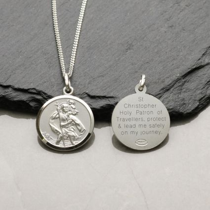 Sterling Silver 18mm St Christopher Pendant With Travellers Prayer and Optional Chain
