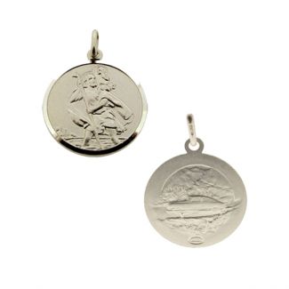 Sterling Silver 16mm Double Sided St Christopher Pendant 