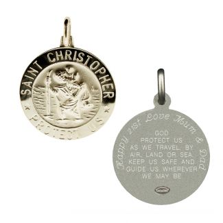 Sterling Silver 21mm 3D St Christopher Pendant With Travellers Prayer With Optional Engraving 