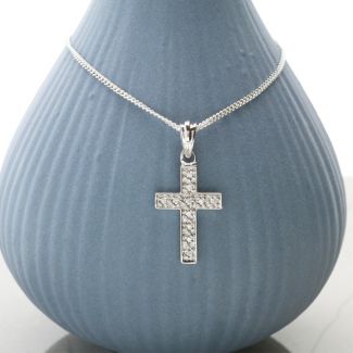 9ct White Gold Diamond Set Cross Pendant With Optional Chain