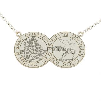Sterling Silver Double Coin St Christopher Necklace