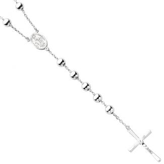 Sterling Silver Rosary 6mm Bead Necklace 