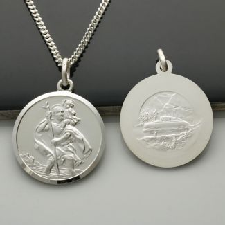 Sterling Silver 27mm Double Sided St Christopher Pendant With Optional Engraving and Chain