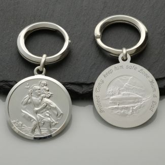 Sterling Silver 27mm Double Sided St Christopher Keyring With Optional Engraving