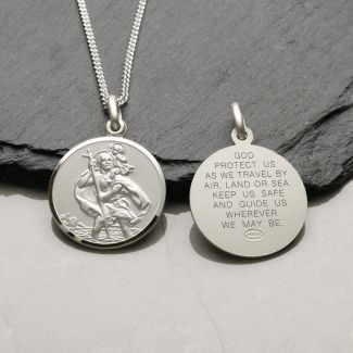 Sterling Silver 22mm St Christopher Pendant With Travellers Prayer and Optional Chain