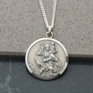 Antique Finish Sterling Silver 20mm St Christopher Pendant With Optional Engraving and Chain