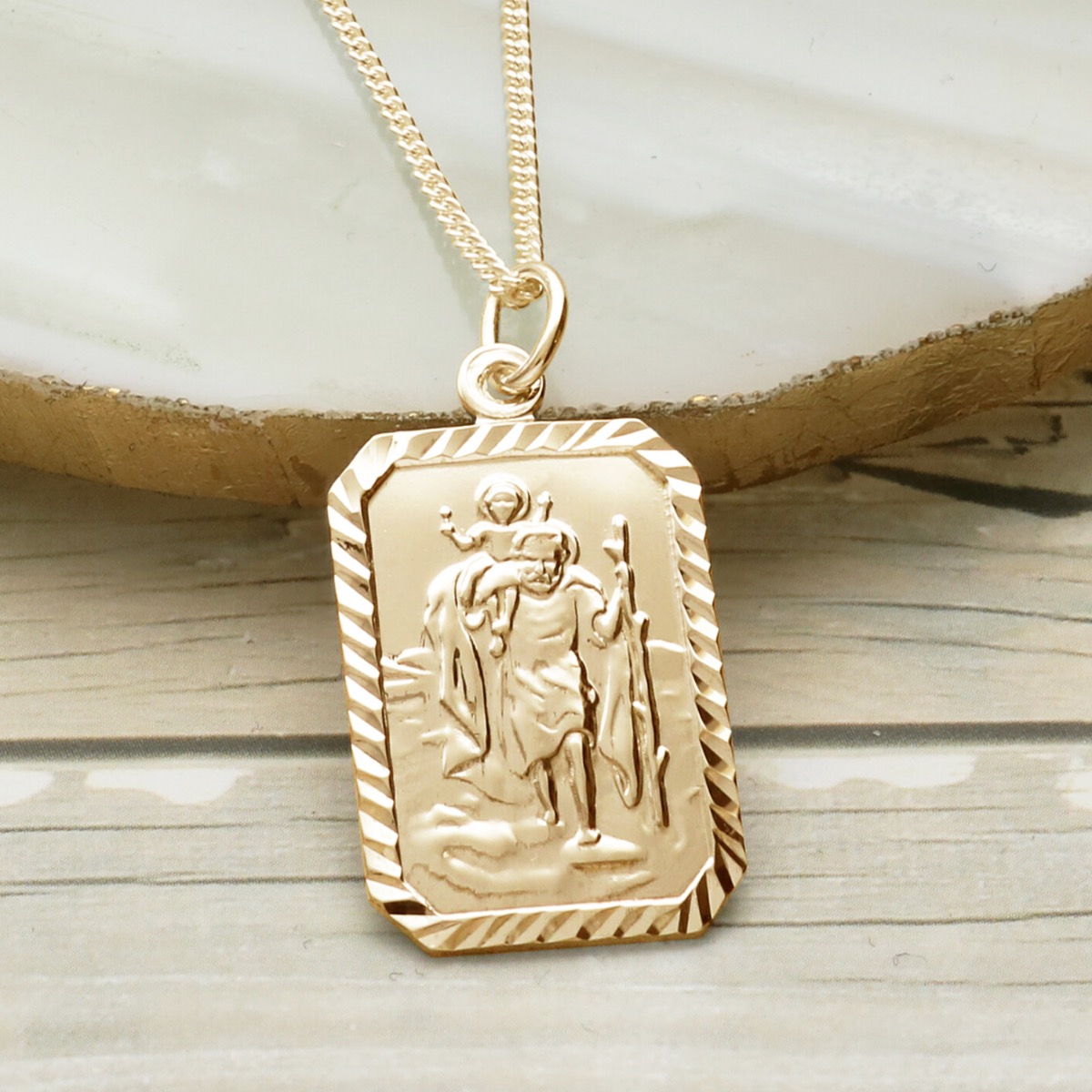 gold pendant necklace small gold st christopher Yellow Gold Plated Diamond Cut Rectangle St Christopher Pendant With  Optional Engraving and Chain